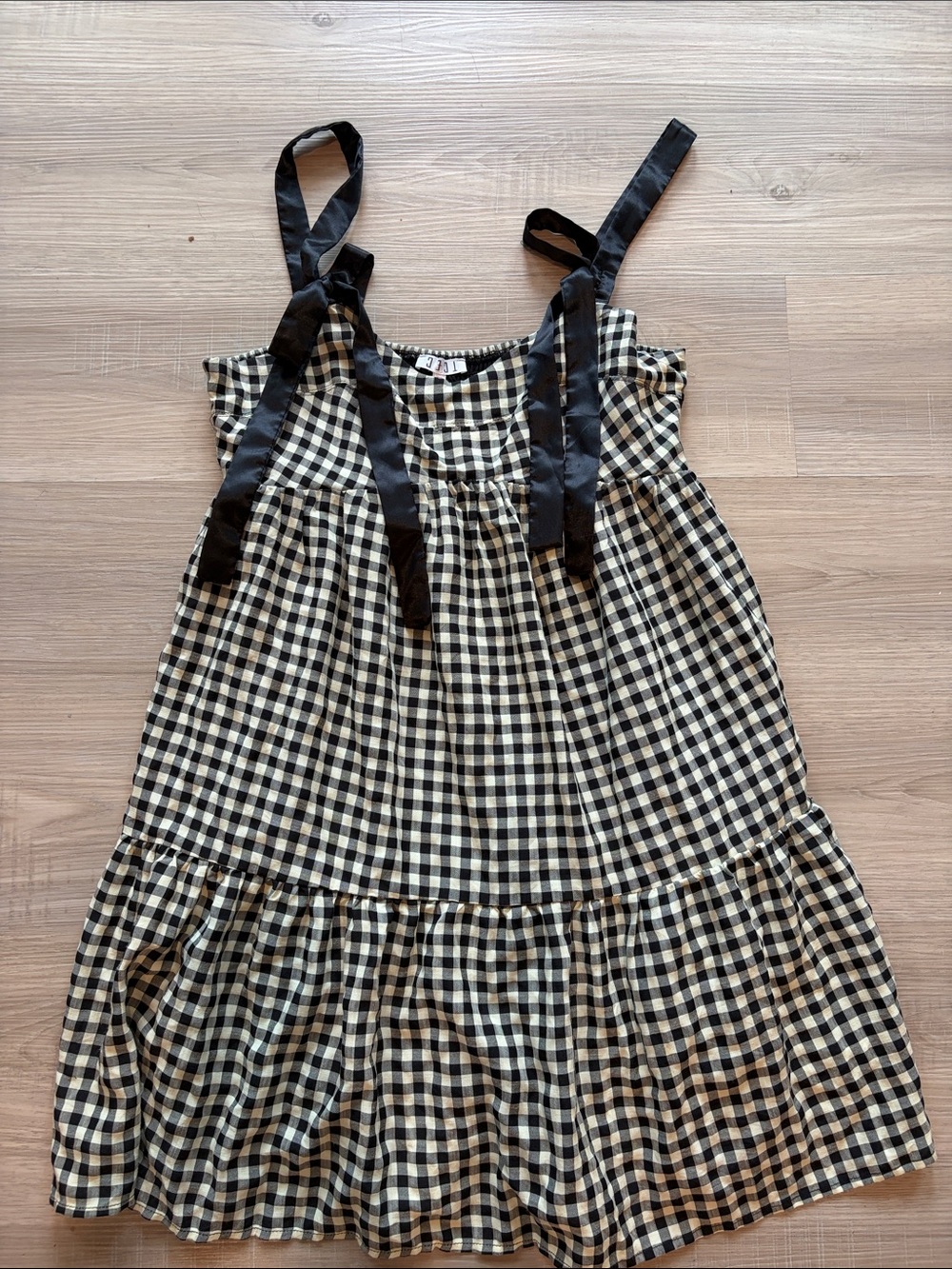 Women’s Black & Cream Gingham Tie-Strap Sundress